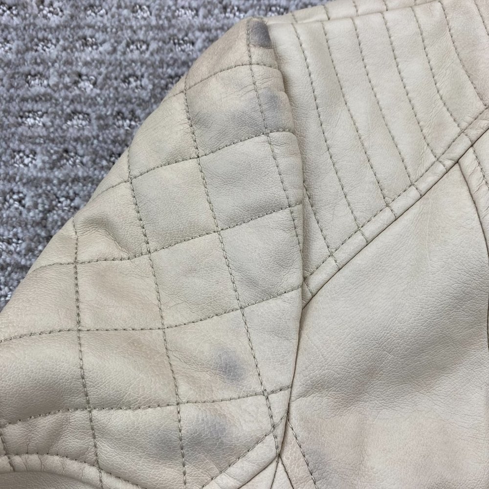 Guess Moto Jacket Women Extra Small XS Tan Full Zip Casual Biker 100% Polyester - Picture 6 of 16
